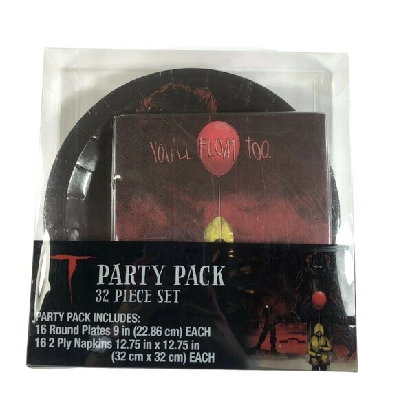 It Pennywise 32 Piece Party Pack Paper Plates Napkins Clown Horror Movie NEW - Picture 1 of 7